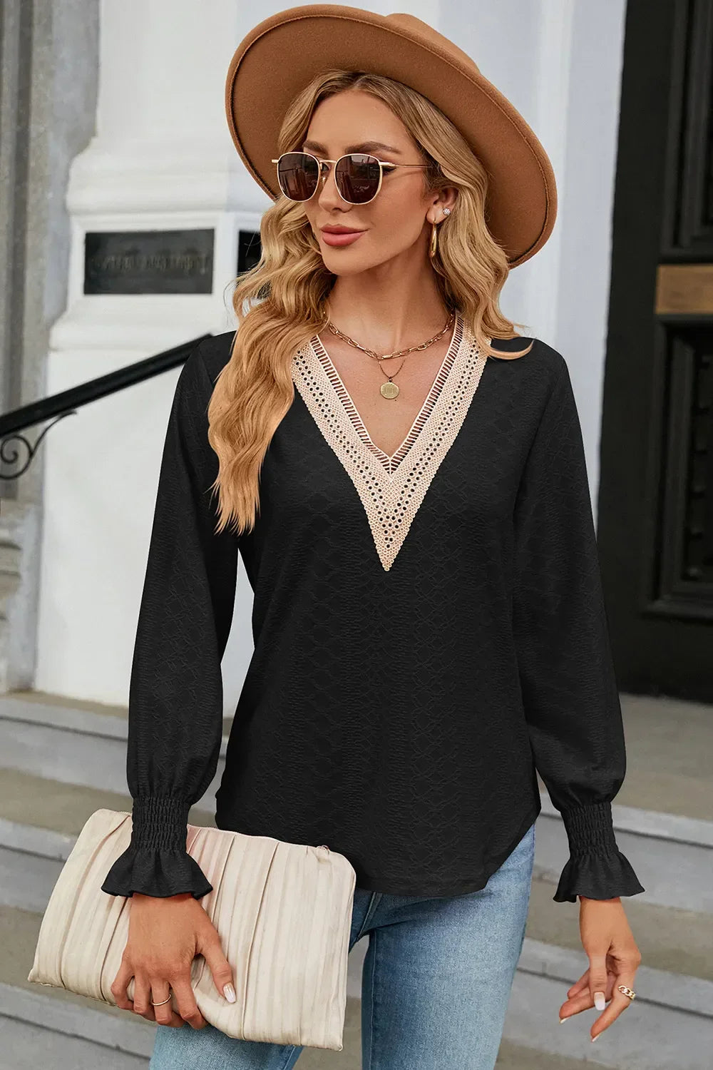 V-Neck Flounce Sleeve T-Shirt - Southern Shores Clothing