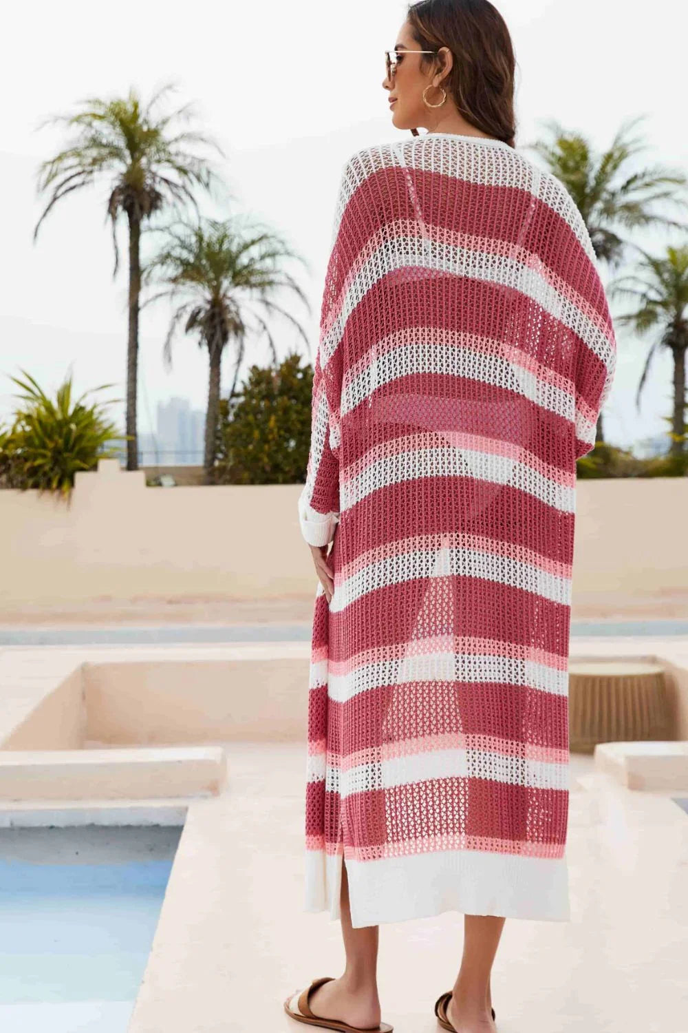 Striped Cotton Breathable Side Slit Swim Cover Up - Southern Shores Clothing