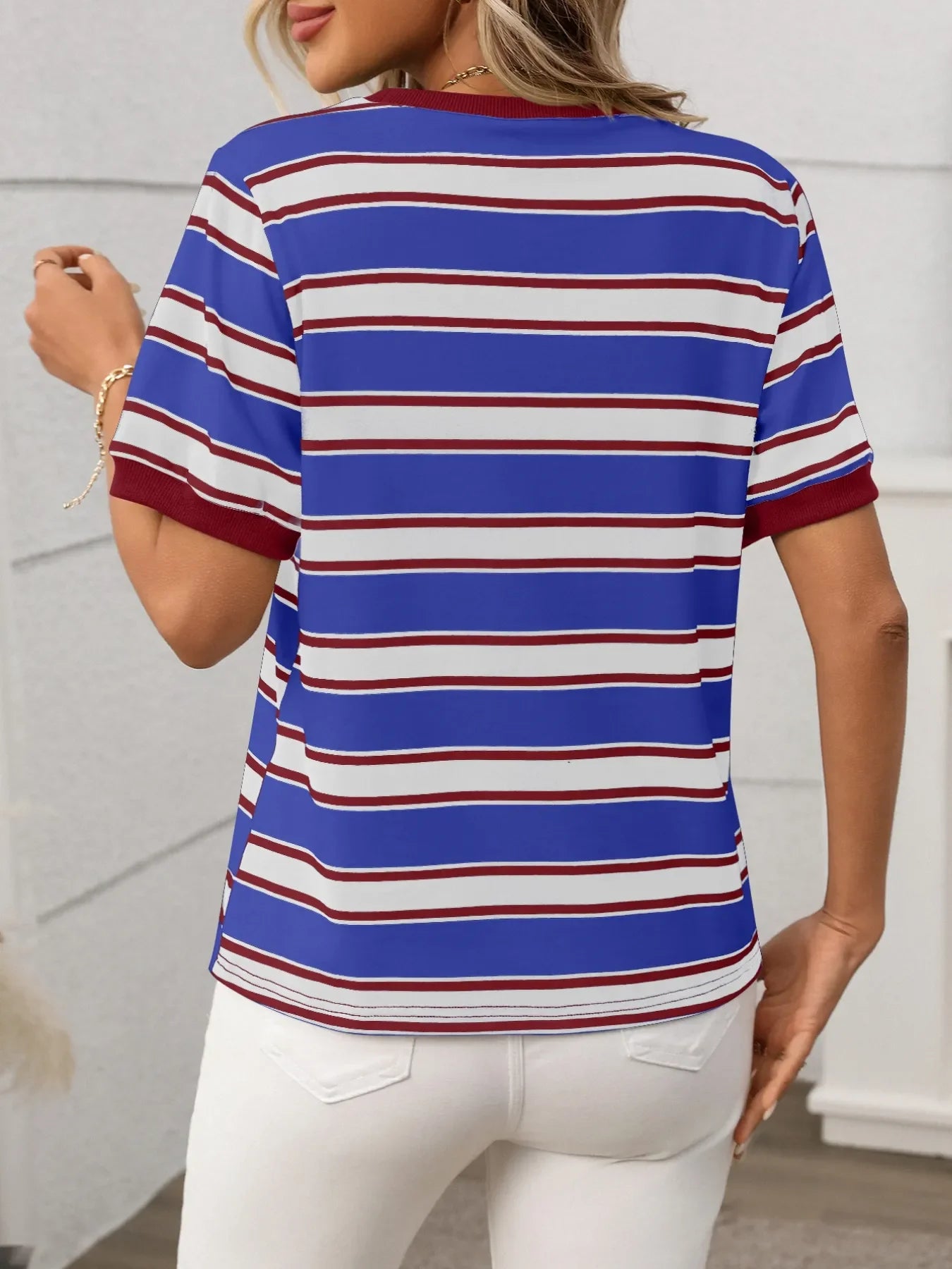 Striped Short Sleeve Crew Neck T Shirt For Everyday Wear - Southern Shores Clothing