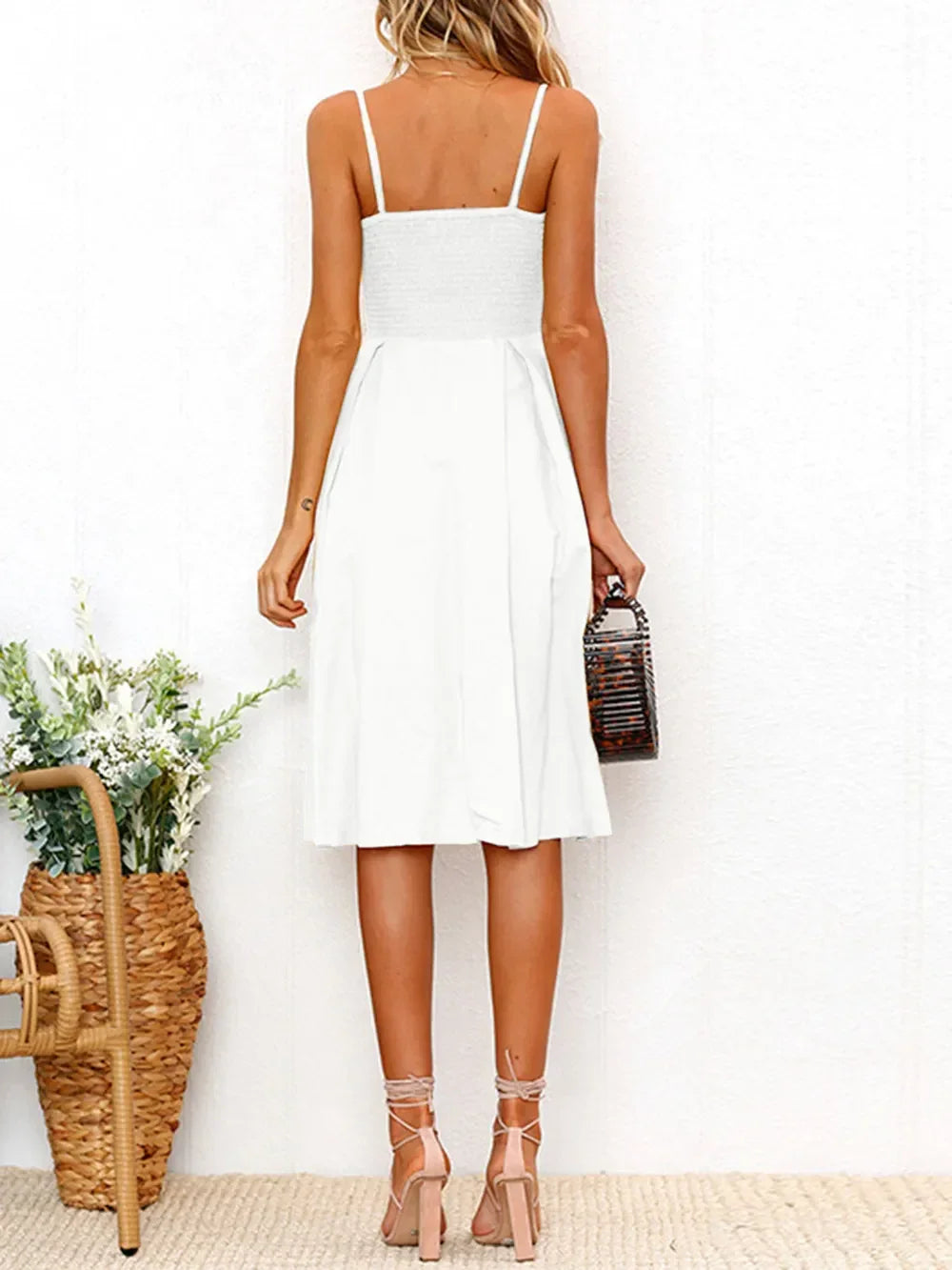Cutout Smocked Sweetheart Neck Cami Dress - Southern Shores Clothing