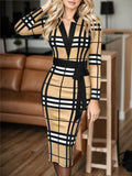Plus Size Plaid V-Neck Long Sleeve Wrap Dress - Southern Shores Clothing