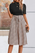 Perfee Printed Short Sleeve Belted Dress - Southern Shores Clothing