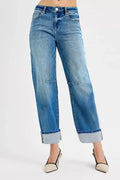 Denim Slouchy Crop Barrel Jeans With Cuffed Hem - Southern Shores Clothing