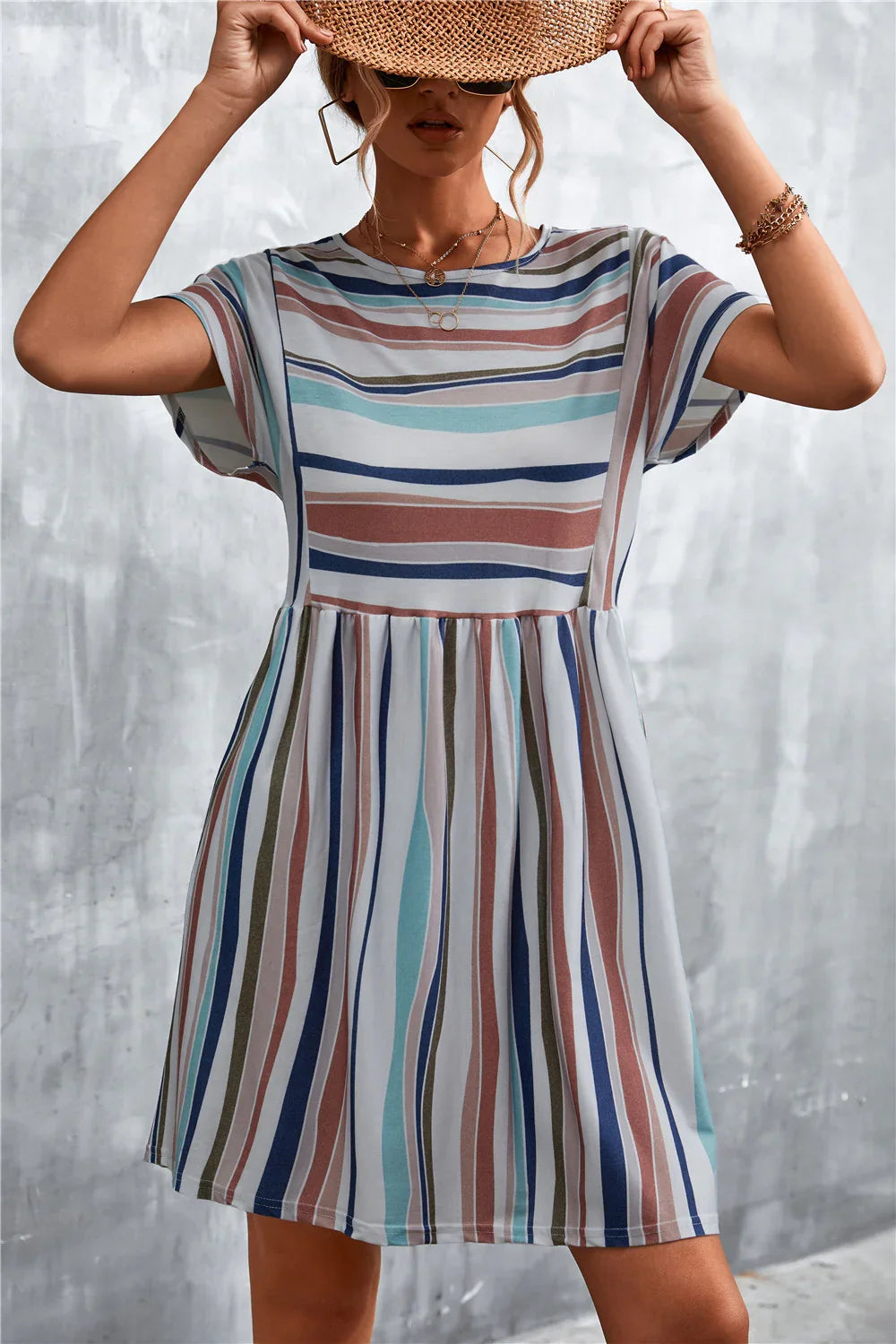 Striped Round Neck Dress - Southern Shores Clothing