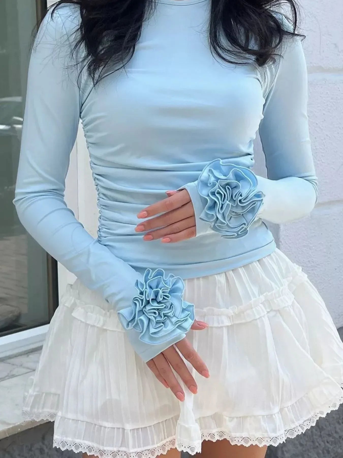 Flower Round Neck Long Sleeve T-Shirt - Southern Shores Clothing