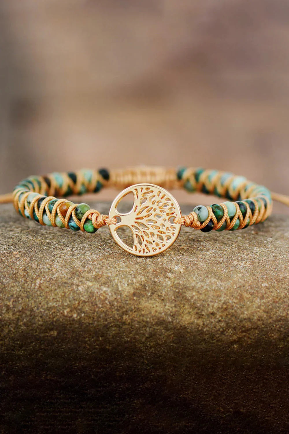 Adjustable Tree Shaped Beaded Copper Bracelet With Pine