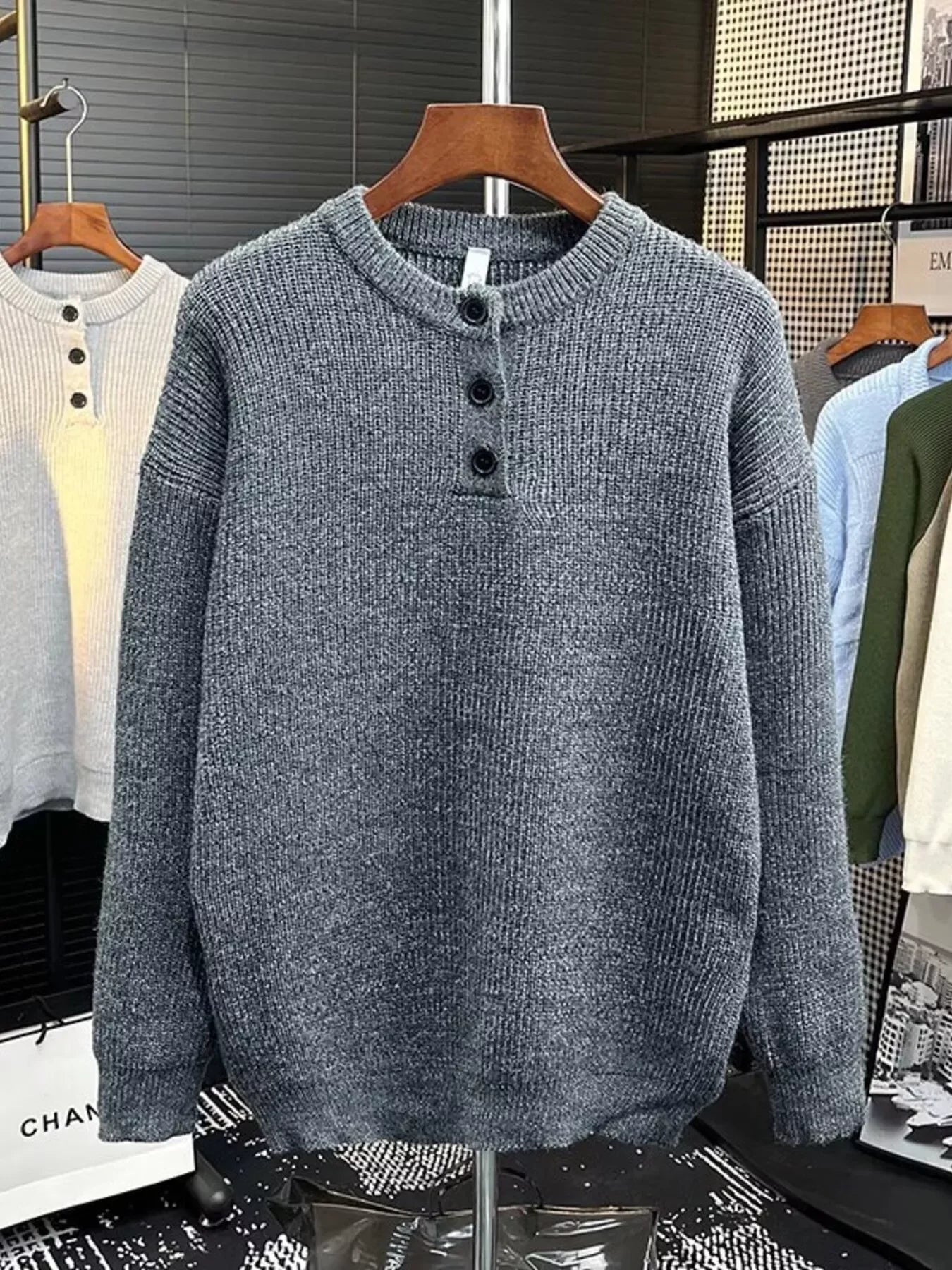 Plus Size Button Detail Relaxed Fit Dropped Shoulder Sweater - Southern Shores Clothing