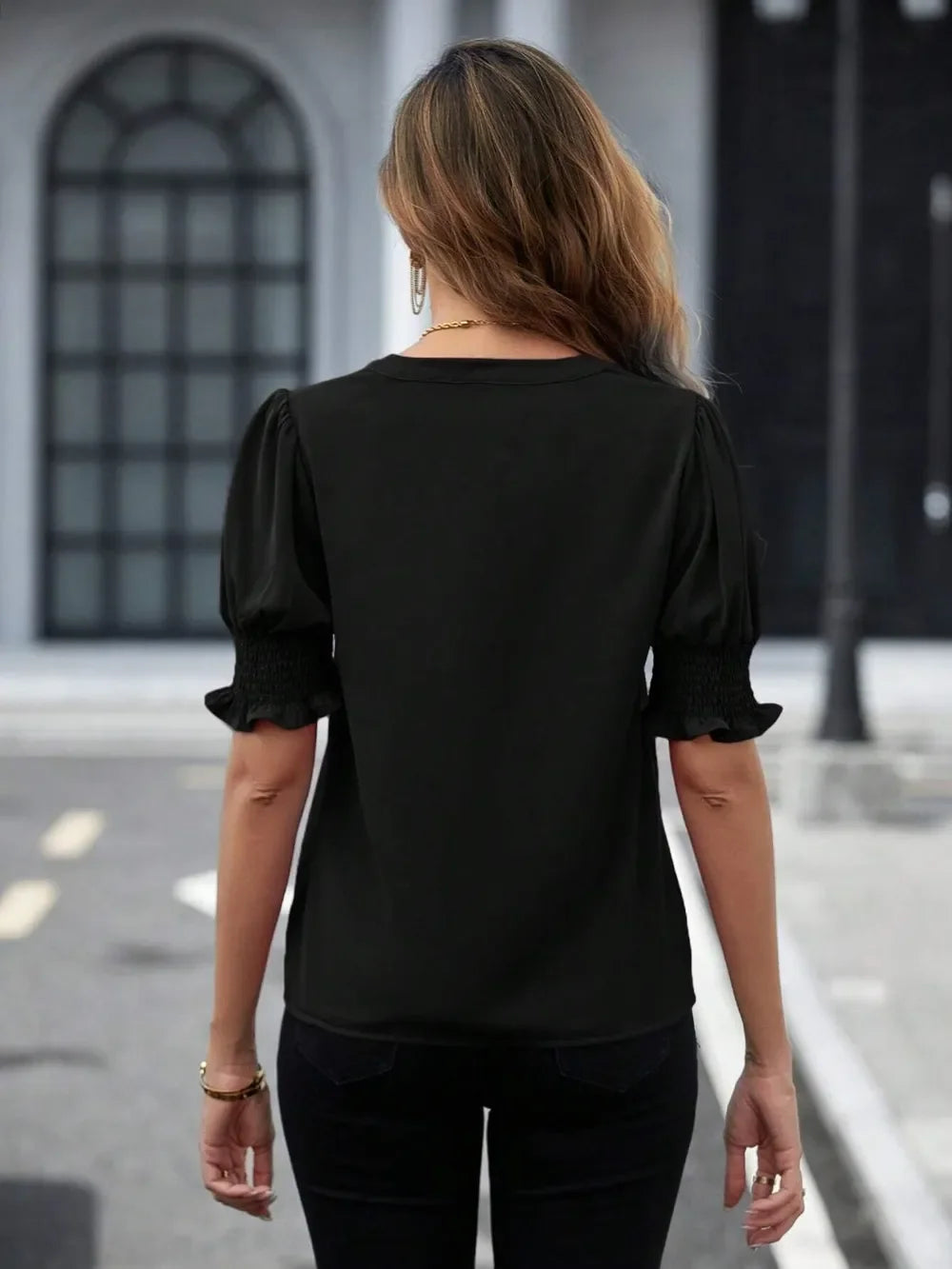 Southern Shores Clothing Notched Short Sleeve Polyester Blouse For Everyday Comfort And Style - Southern Shores Clothing