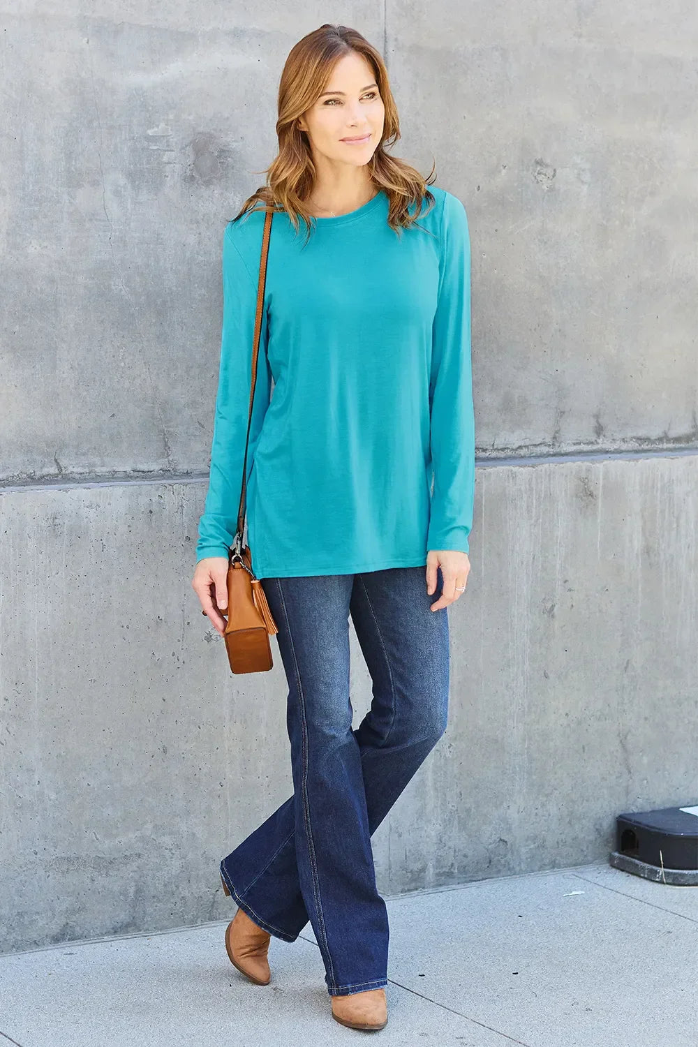 Basic Round Neck Long Sleeve Knit Top Silhouette - Southern Shores Clothing
