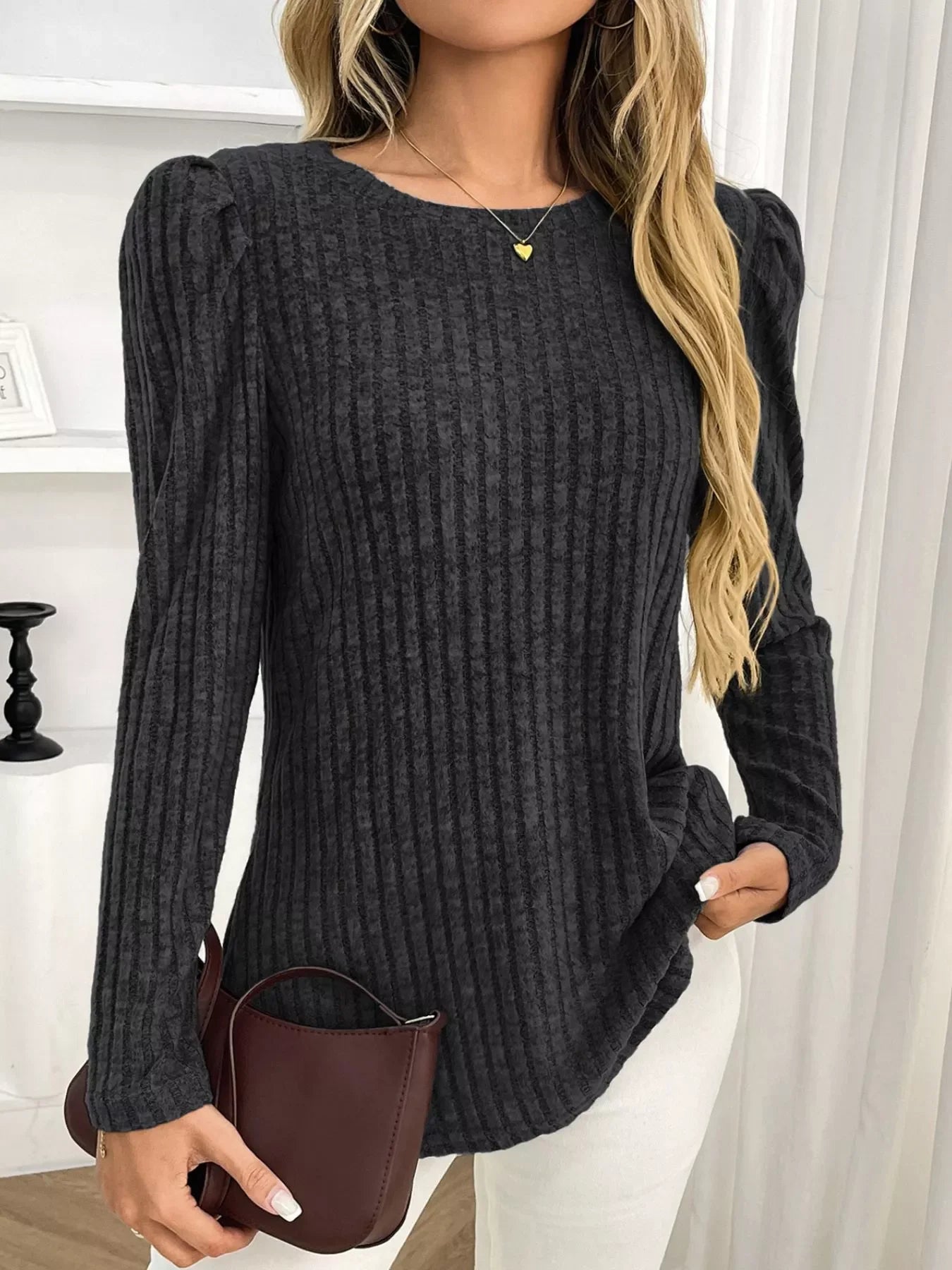 Round Neck Puff Sleeve T-Shirt - Southern Shores Clothing