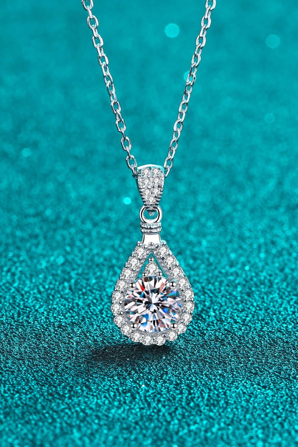 Teardrop Moissanite Halo Necklace In Sterling Silver - Southern Shores Clothing