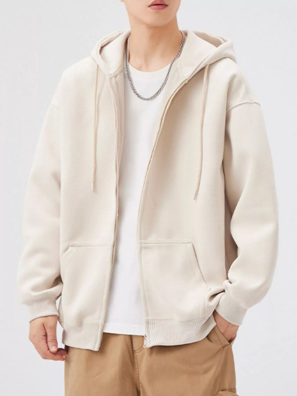 Men's Casual Loose Fit Zip-Up Hoodie