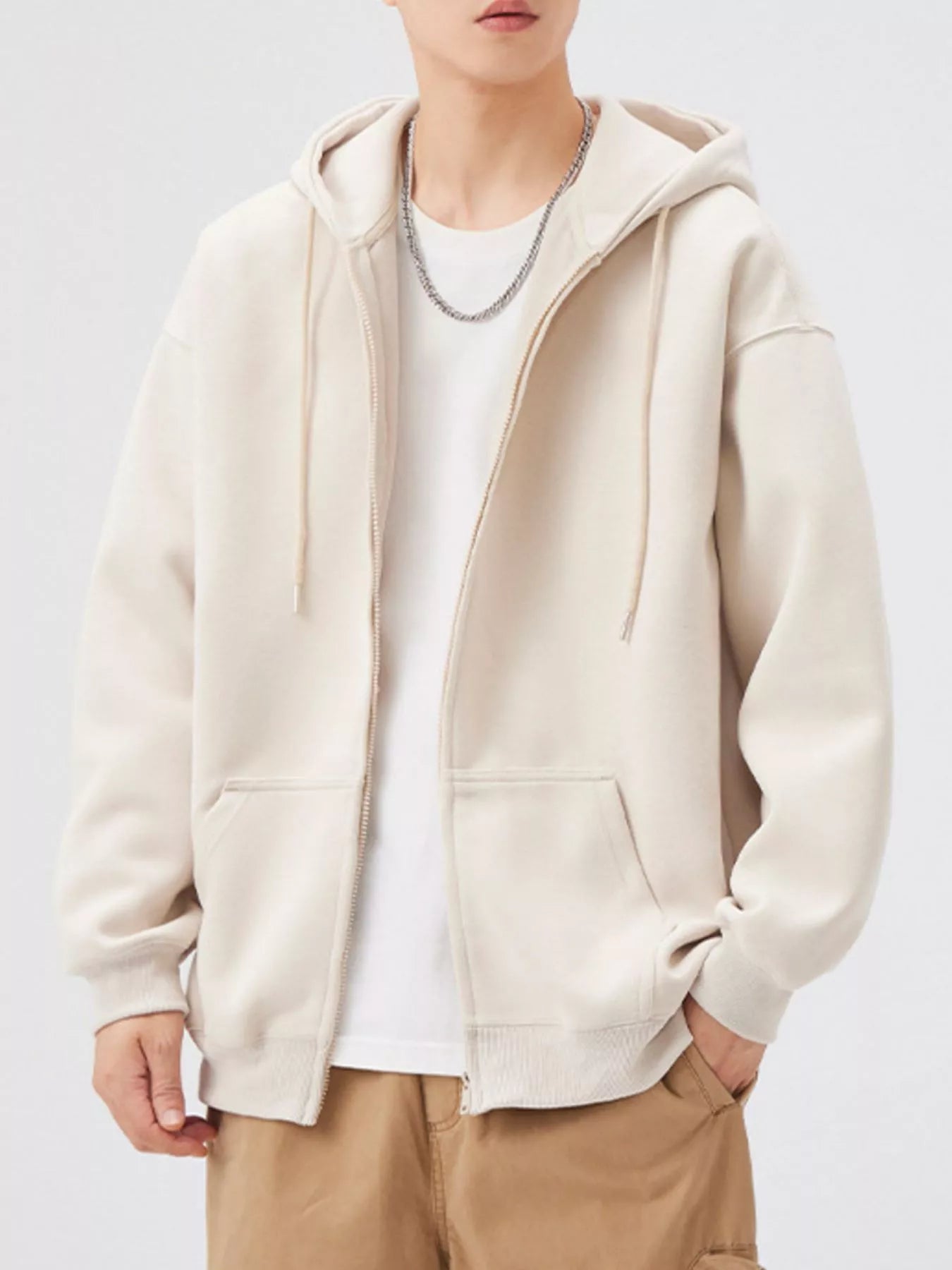 Men's Casual Loose Fit Zip-Up Hoodie