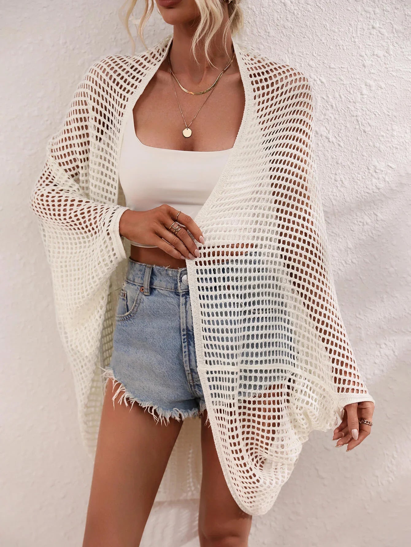 Openwork Open Front Longline Swim Cover Up - Southern Shores Clothing