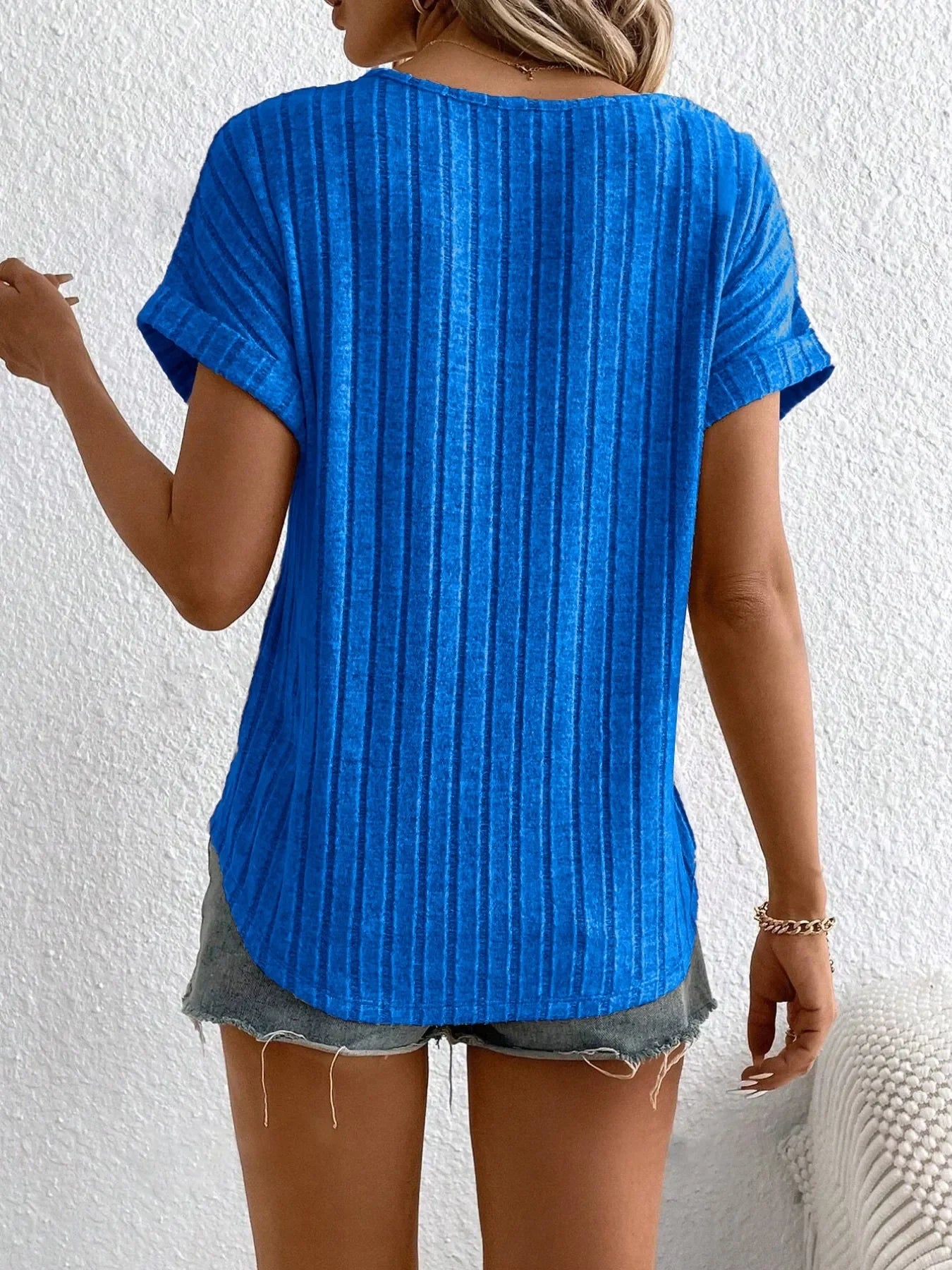 Plus Size Ribbed Texture Short Sleeve T-Shirt - Southern Shores Clothing