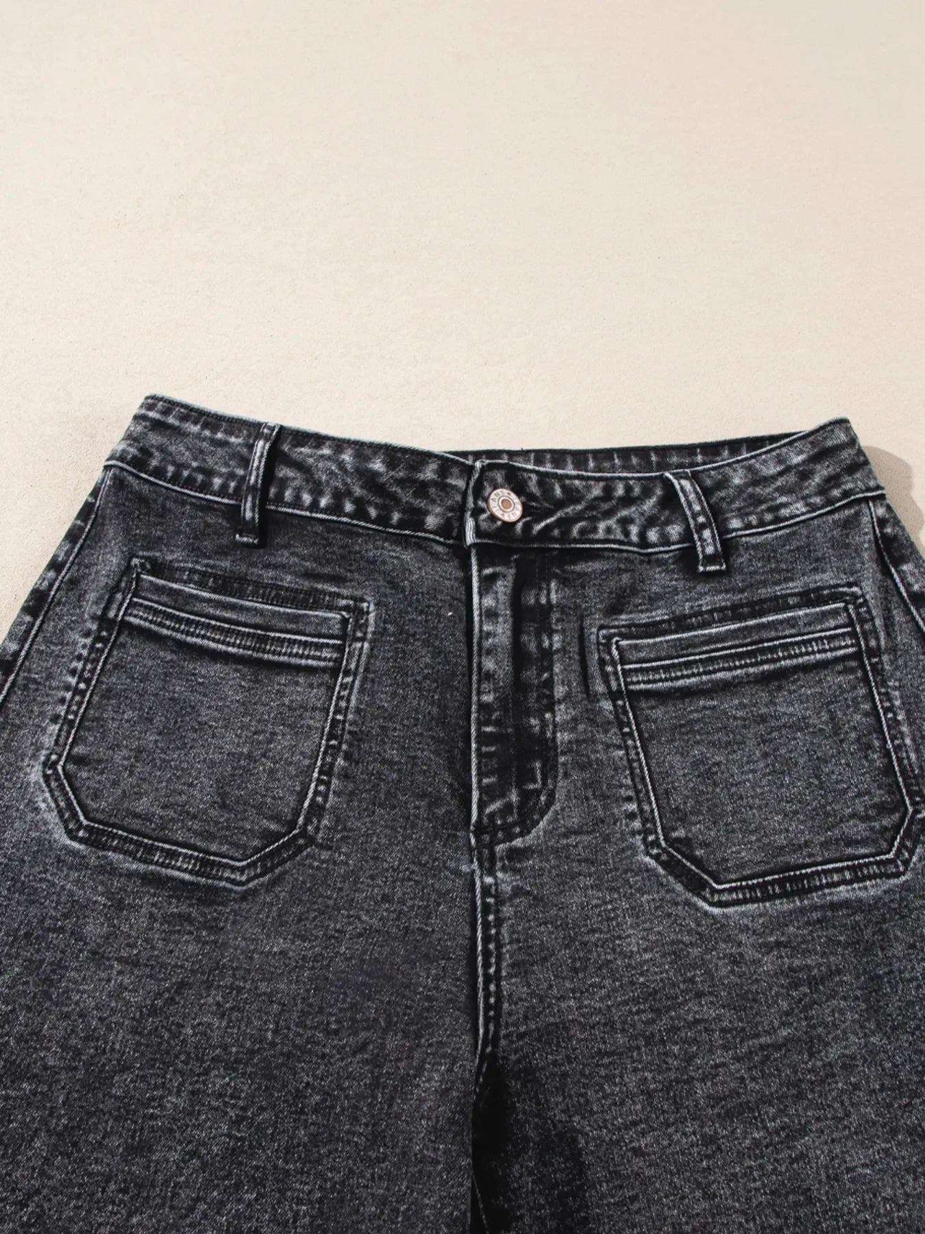 High Waisted Wide Leg Washed Denim Jeans