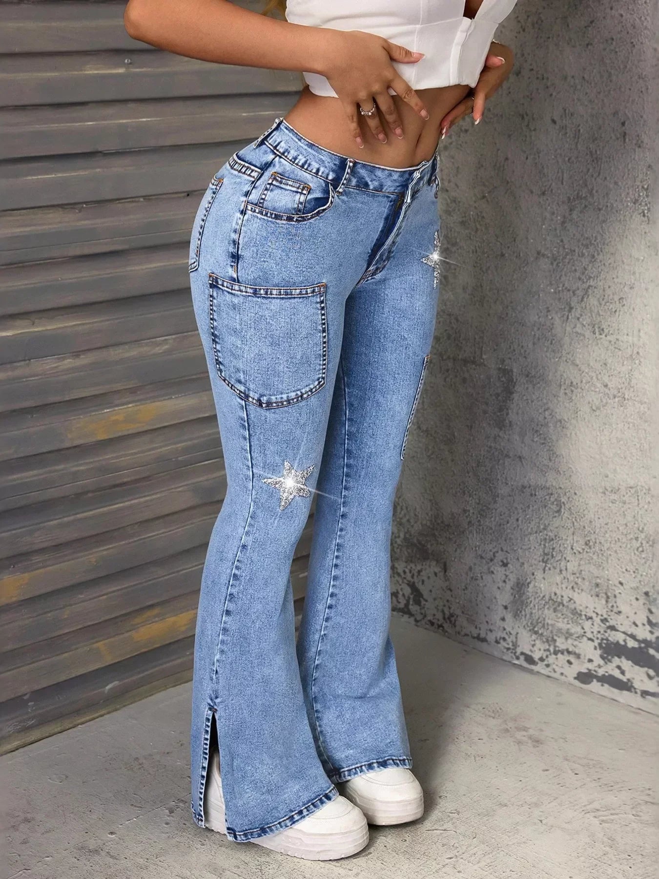 Coastal Slit Star Flare Leg Jeans Stretch Denim - Southern Shores Clothing