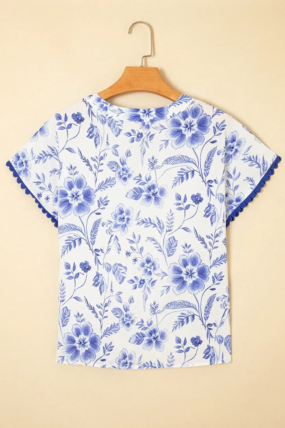 Floral Print Ricrac Trim Short Sleeve Blouse - Southern Shores Clothing
