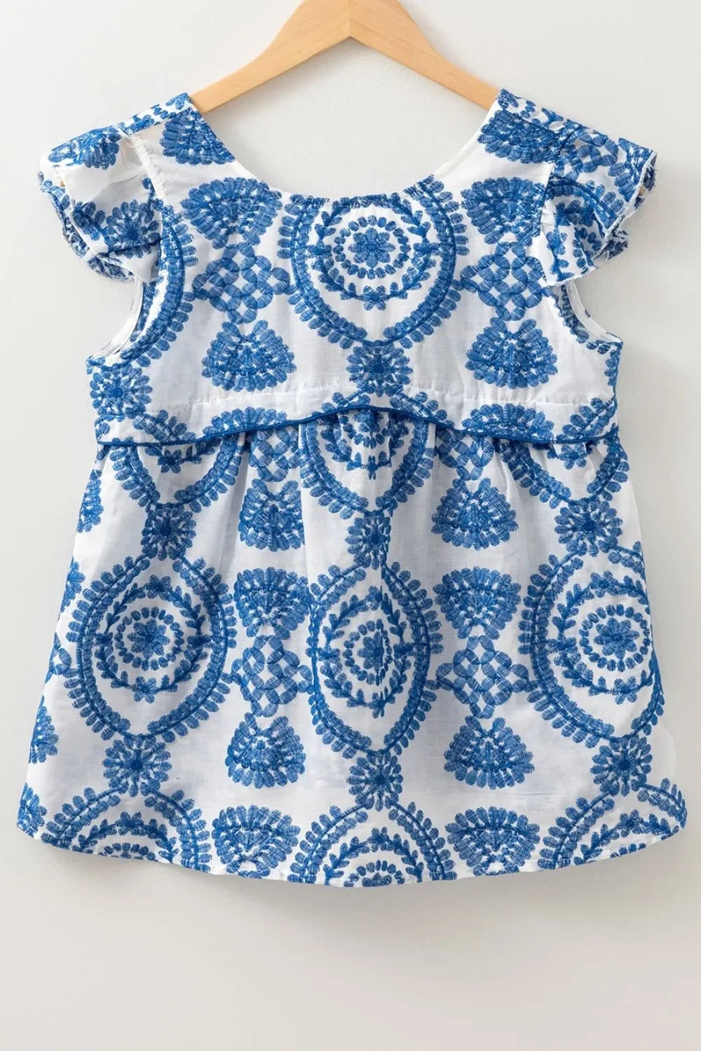 Boho Print Ruffled Cap Sleeve Crew Neck Blouse - Southern Shores Clothing