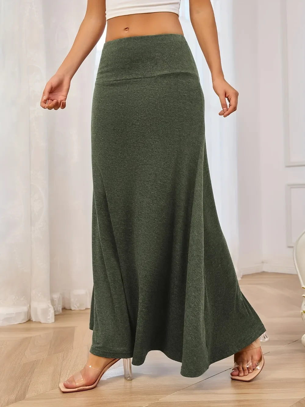 Elegant Solid Elastic Waist Flowy Maxi Skirt - Southern Shores Clothing