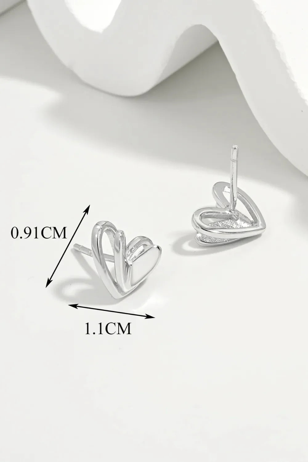 Sterling Silver Heart Stud Earrings Platinum Plated - Southern Shores Clothing