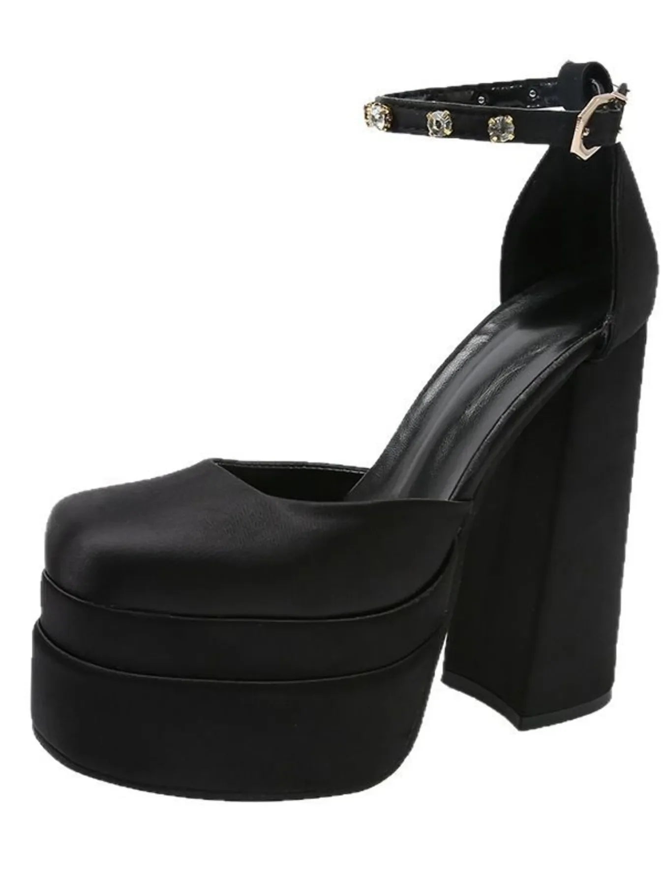 Platform High Heel Ankle Strap Pumps Pointed Toe