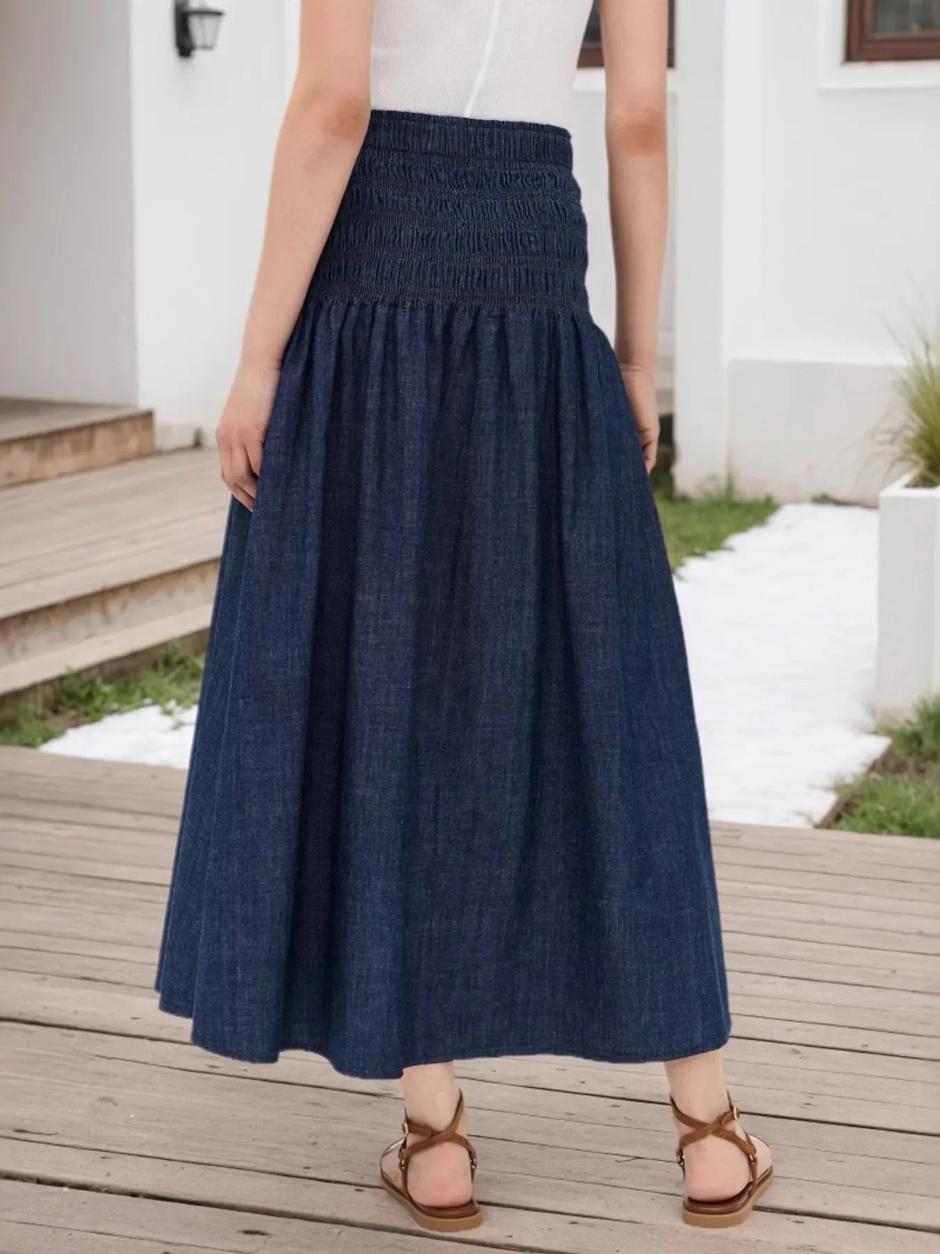 Classic Elastic Waist Midi Skirt With Stretch - Southern Shores Clothing