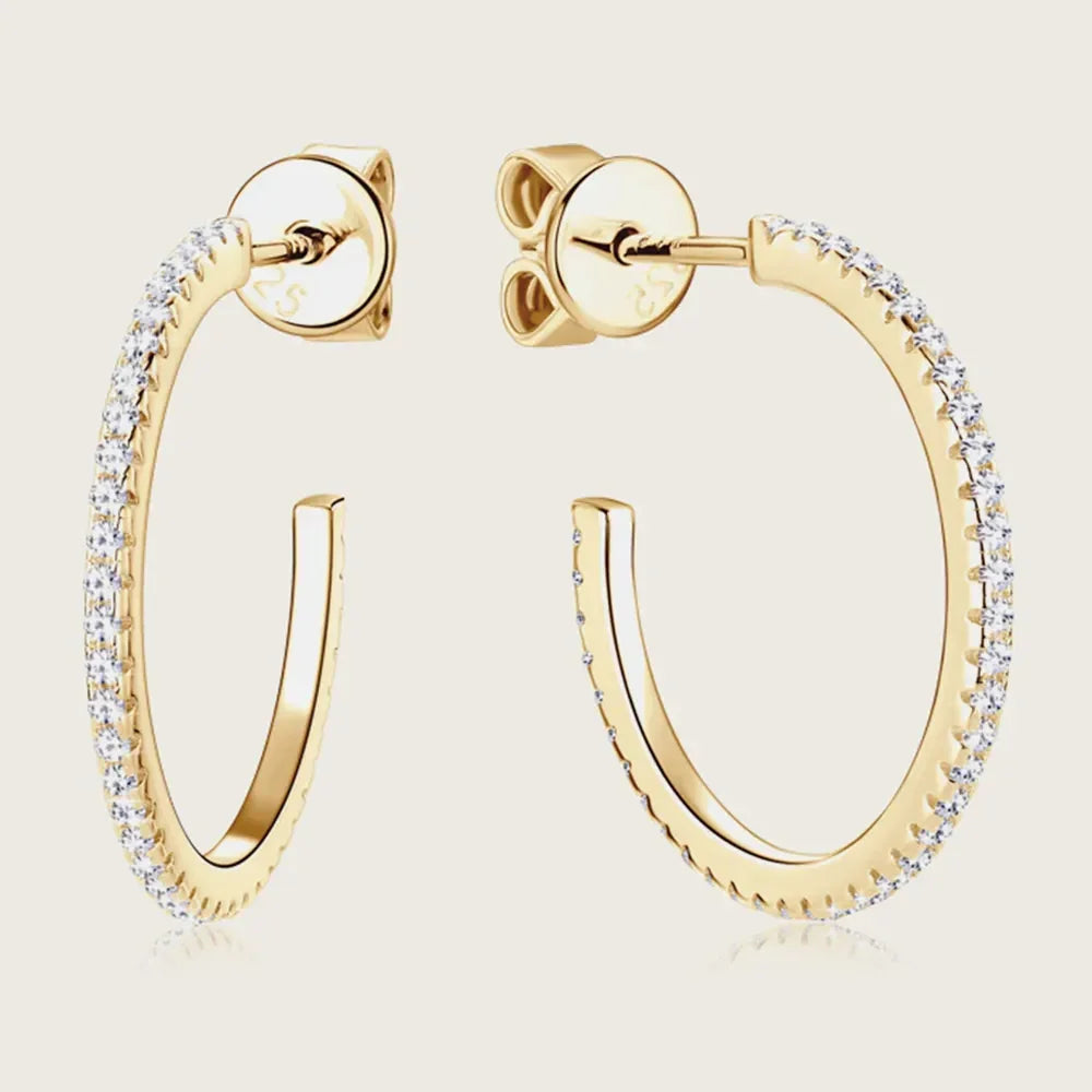 Inlaid Moissanite Gold-Plated Sterling Silver C-Hoop Earrings - Southern Shores Clothing