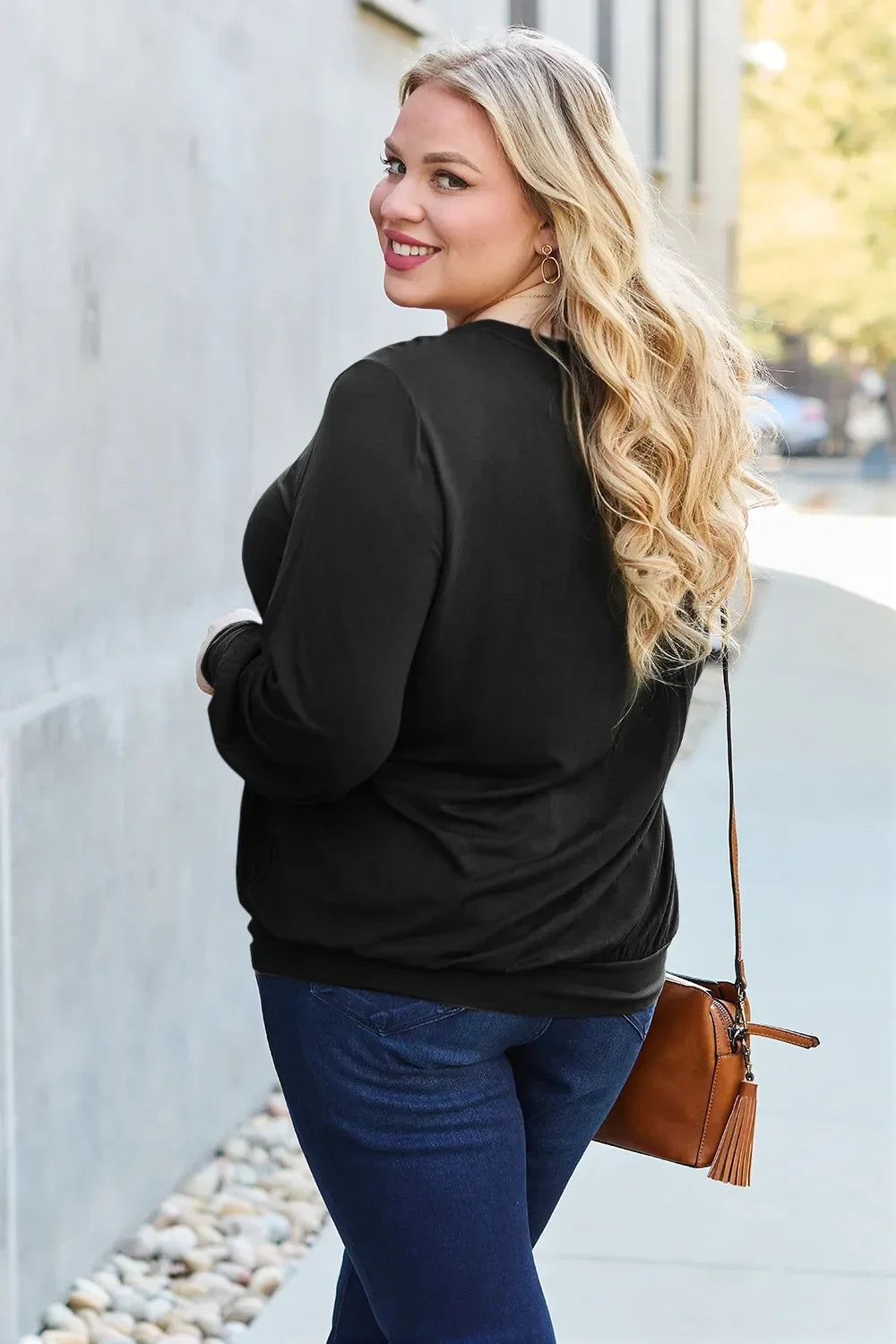 V Neck Lantern Sleeve Top Lightweight Stretch - Southern Shores Clothing