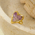 Adjustable 18K Gold Plated Open Heart Ring With Lilac Stones - Southern Shores Clothing