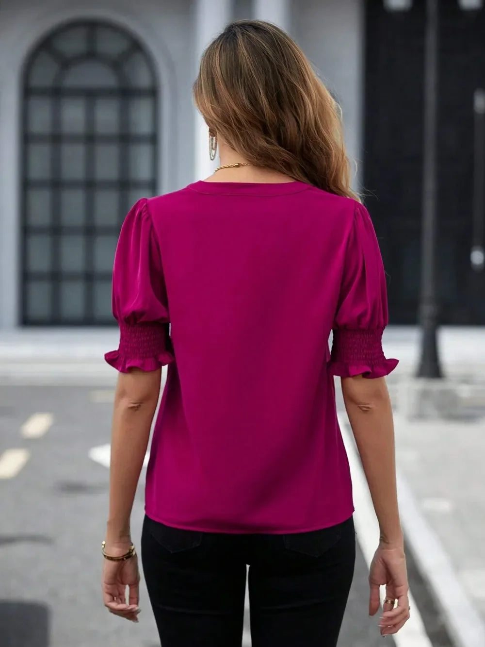 Southern Shores Clothing Notched Short Sleeve Polyester Blouse For Everyday Comfort And Style - Southern Shores Clothing