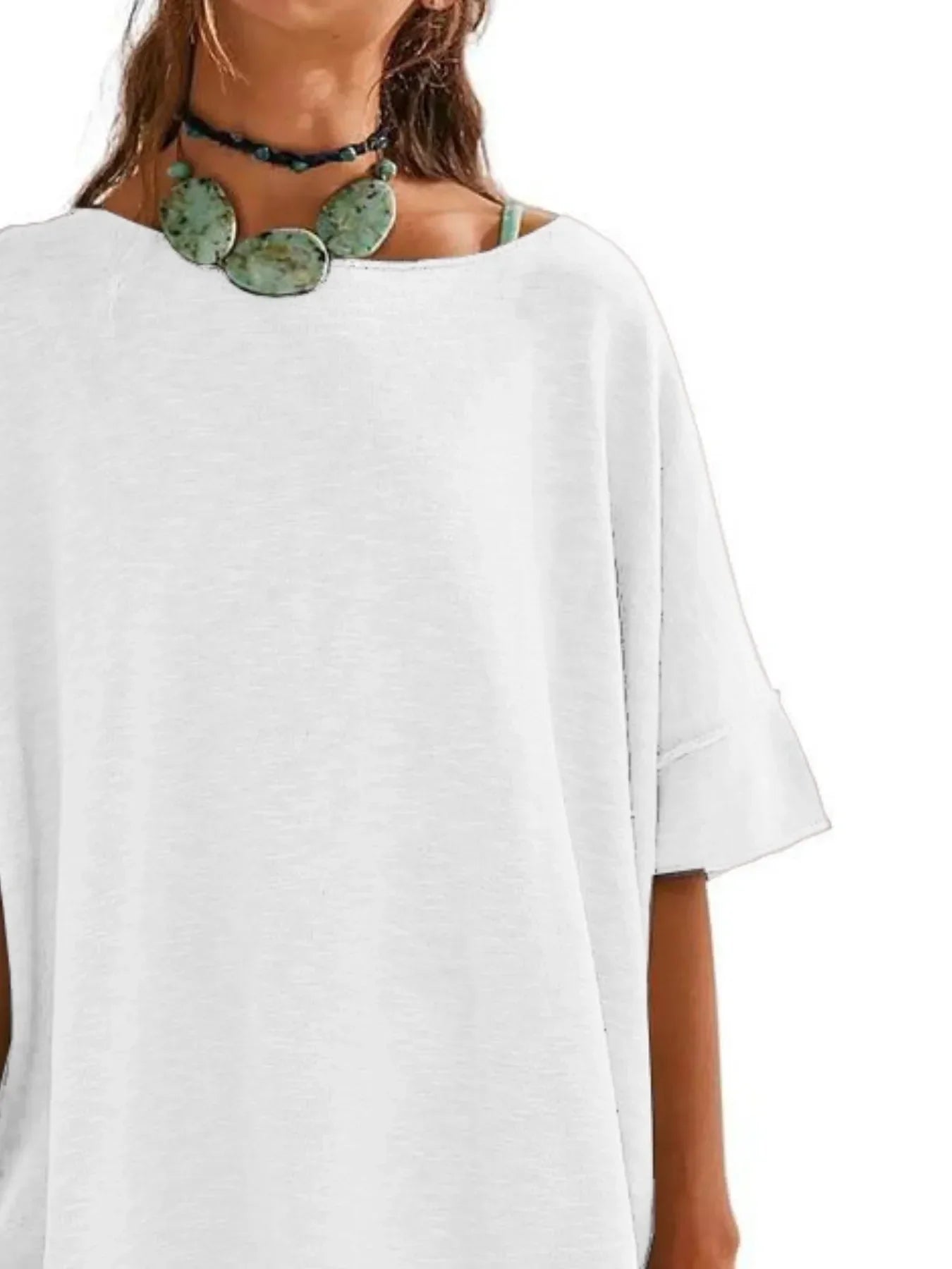 Oversized Round Neck Drop Shoulder Stretchy T Shirt - Southern Shores Clothing