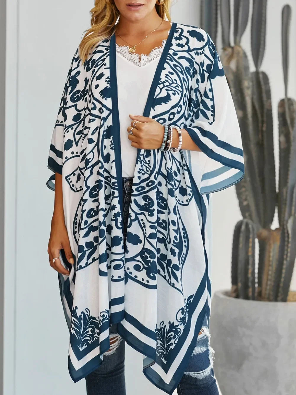 Printed Open Front Swimwear Cover Up One Size - Southern Shores Clothing