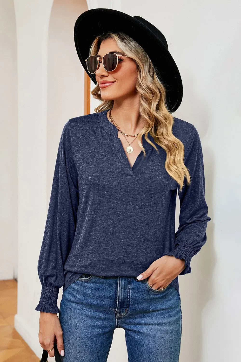 Notched Lantern Sleeve T-Shirt - Southern Shores Clothing