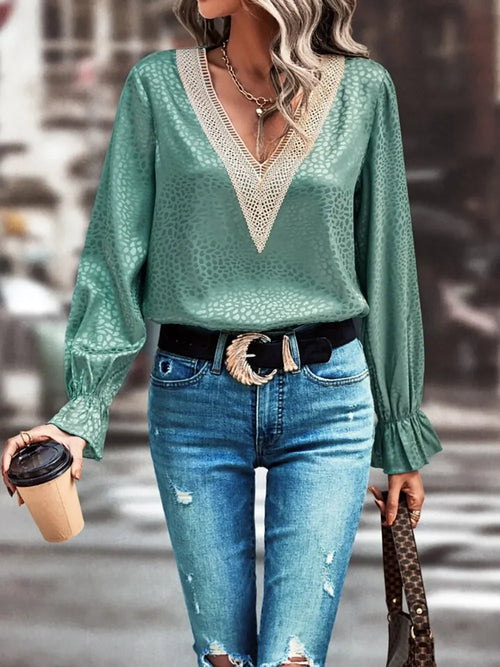 Southern Shores Clothing V-Neck Flounce Sleeve Blouse In 100% Polyester Material - Southern Shores Clothing