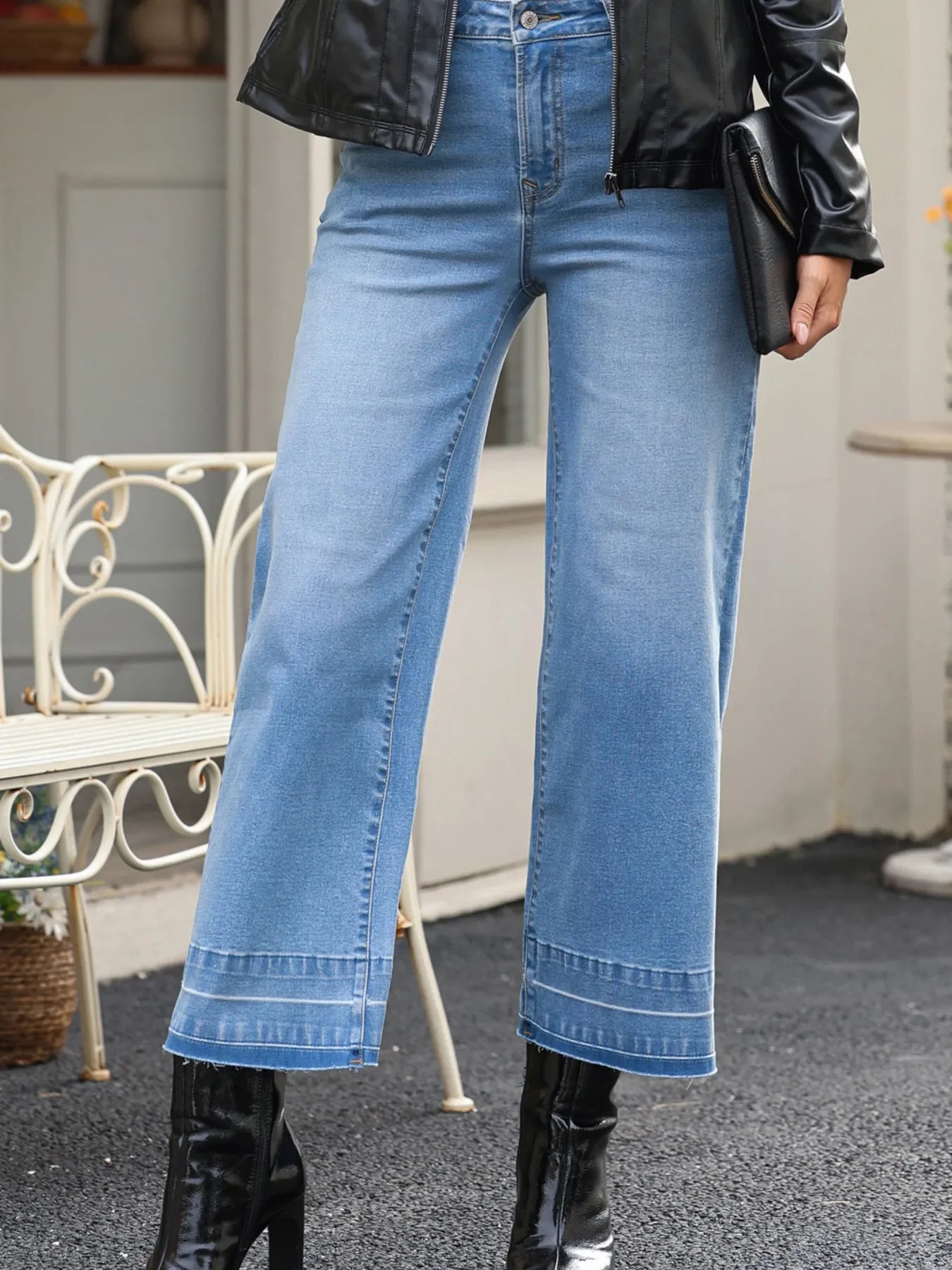 Beachside High Waist Wide Leg Washed Denim Jeans - Southern Shores Clothing