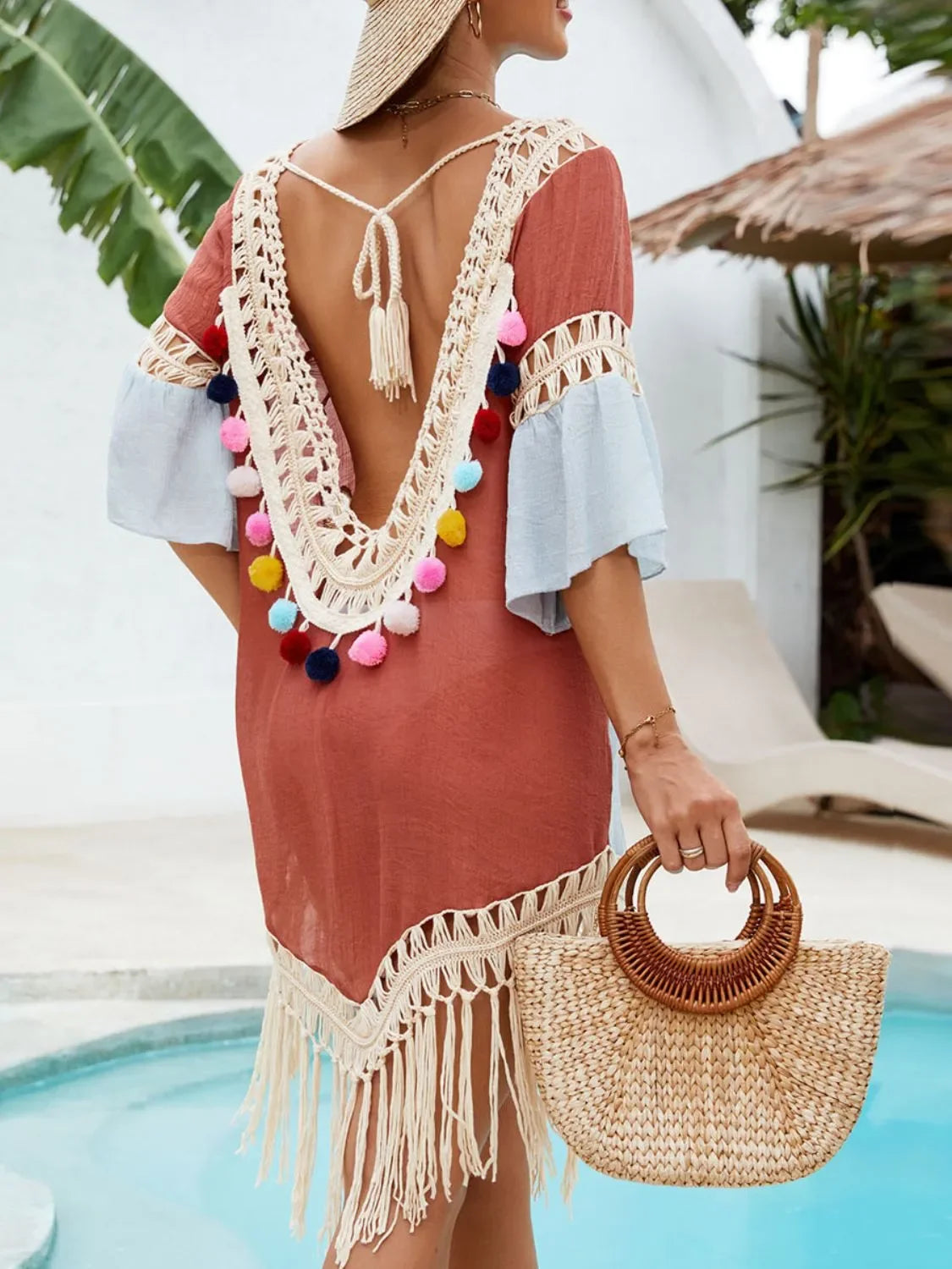 Tassel V-Neck Backless Cover-Up One Size - Southern Shores Clothing