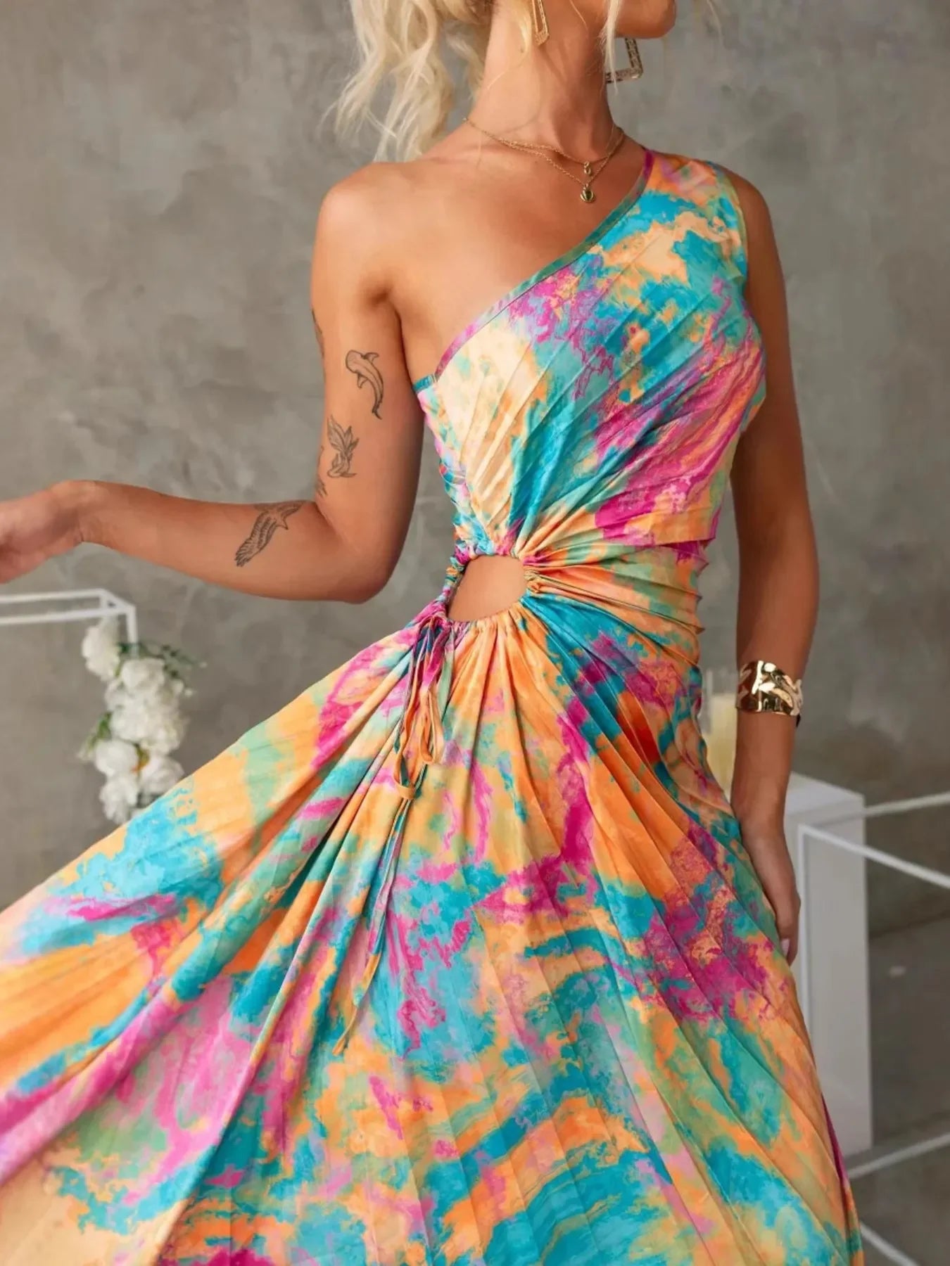 Printed One Shoulder Asymmetrical Bayside Maxi Dress - Southern Shores Clothing