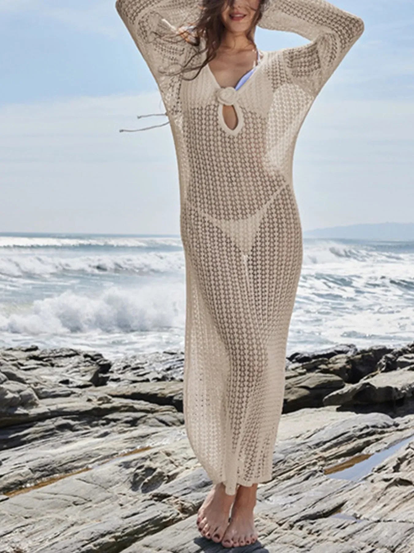 Long Sleeve Backless Swim Cover Up Dress - Southern Shores Clothing