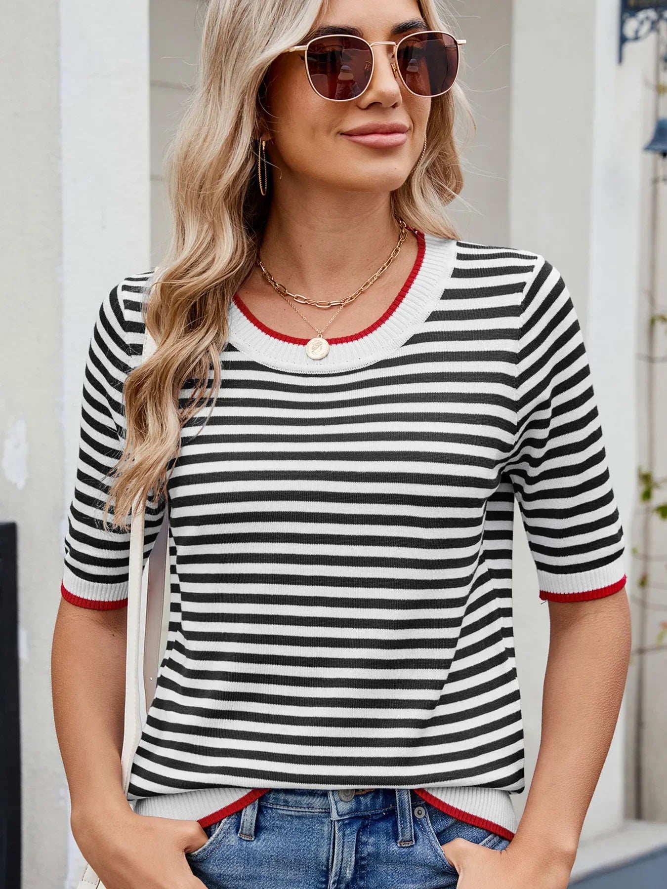 Striped Casual T-Shirt With Contrast Trim Basic Fit - Southern Shores Clothing