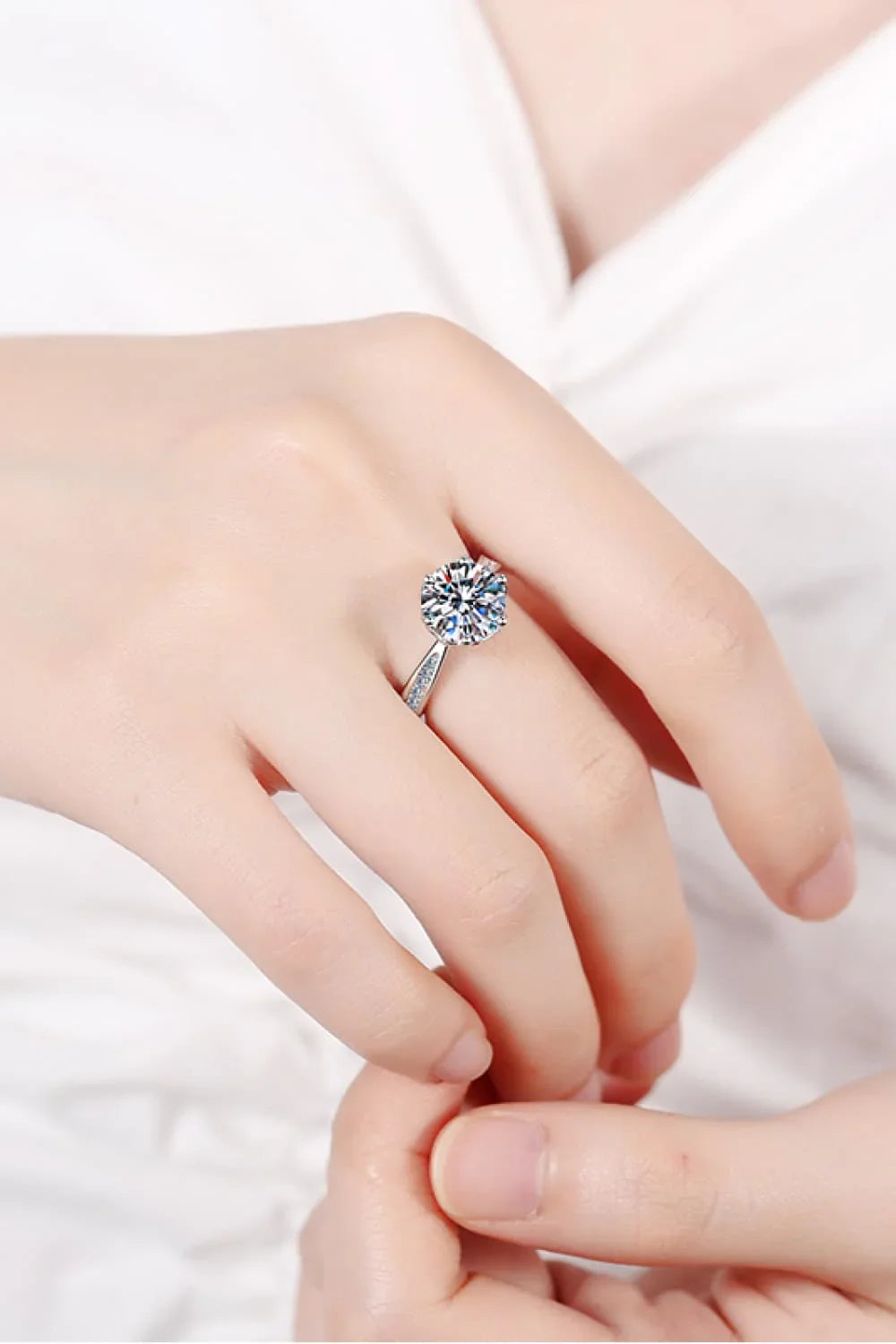 3 Carat Moissanite Ring Rhodium-Plated Sterling Silver