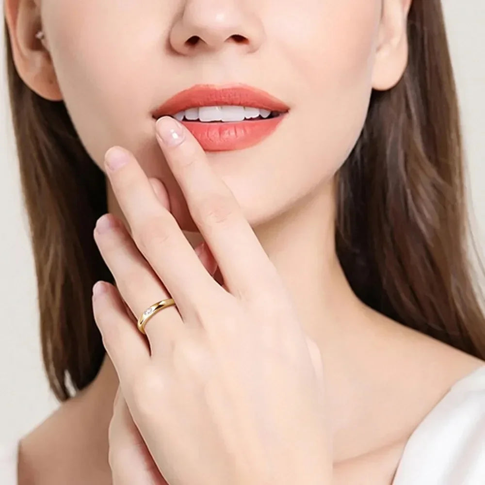Sterling Silver Inlaid Moissanite Ring With 18K Gold Plating - Southern Shores Clothing