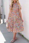 Floral Flounce Sleeve Round Neck Midi Dress - Southern Shores Clothing