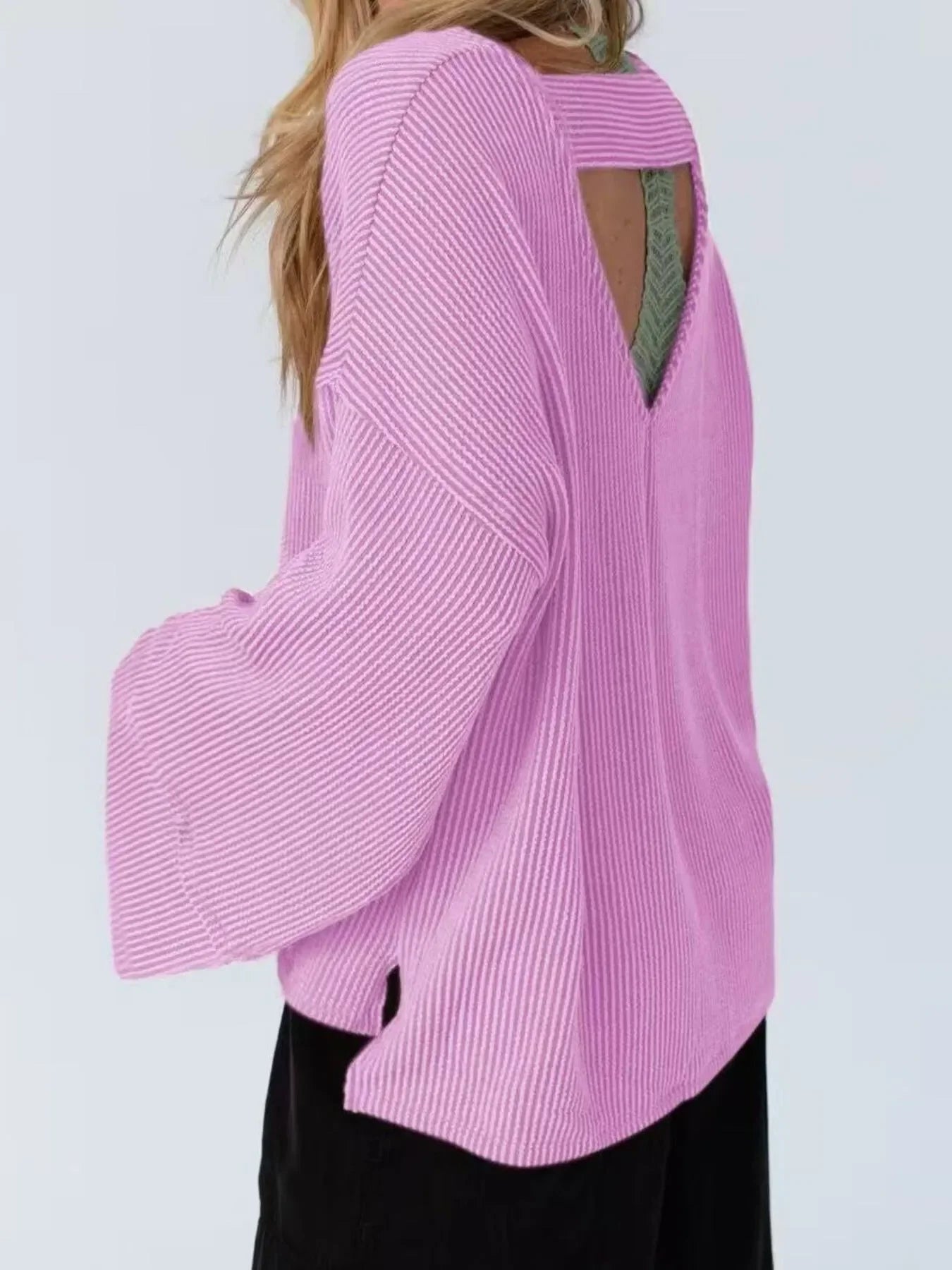 Cutout Back Long Sleeve T-Shirt - Southern Shores Clothing