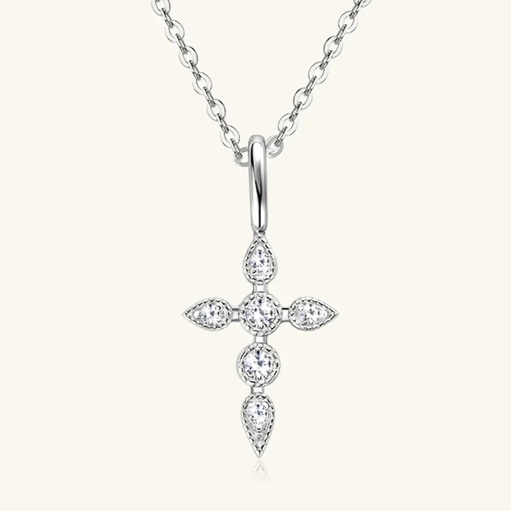 Sterling Silver Moissanite Cross Pendant Necklace - Southern Shores Clothing