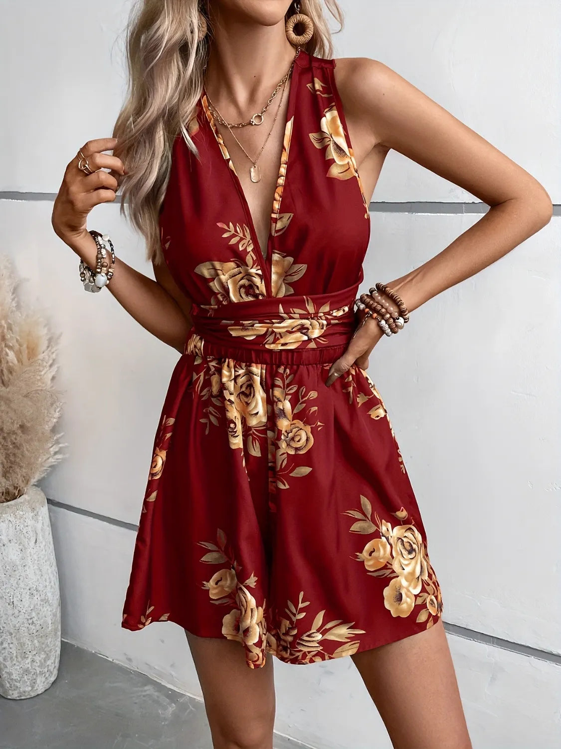 Crisscross Back Printed Romper