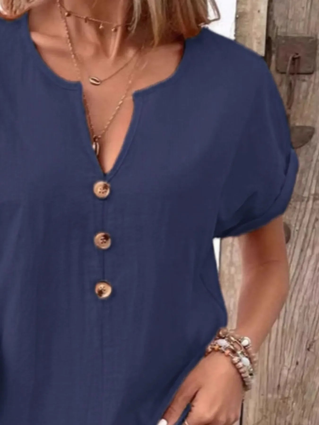 Plus Size Notched Short Sleeve T Shirt With Button Front - Southern Shores Clothing