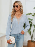 Southern Shores Clothing Lace V-Neck Ribbed Blouse In Rayon Polyester For Casual Wear - Southern Shores Clothing
