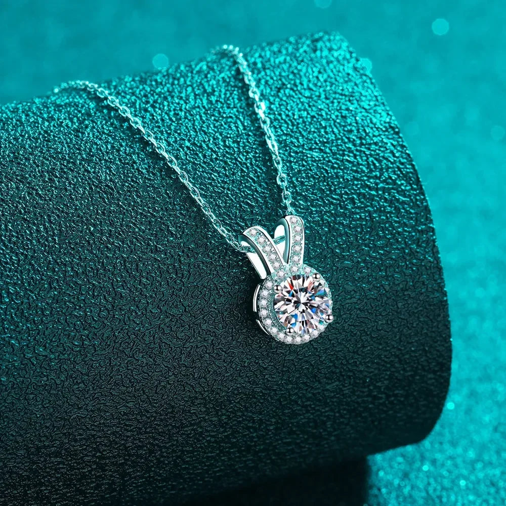 1 Carat Moissanite Rabbit Ears Pendant Necklace In Silver - Southern Shores Clothing