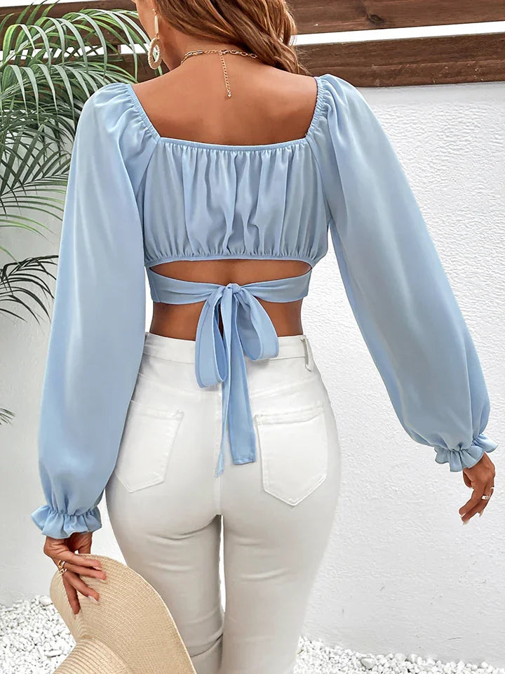 Solid Square Neck Cropped Blouse Raglan Sleeves - Southern Shores Clothing